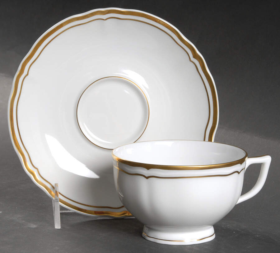Polka White (Gold Trim) Footed Cup & Saucer Set by Raynaud-1