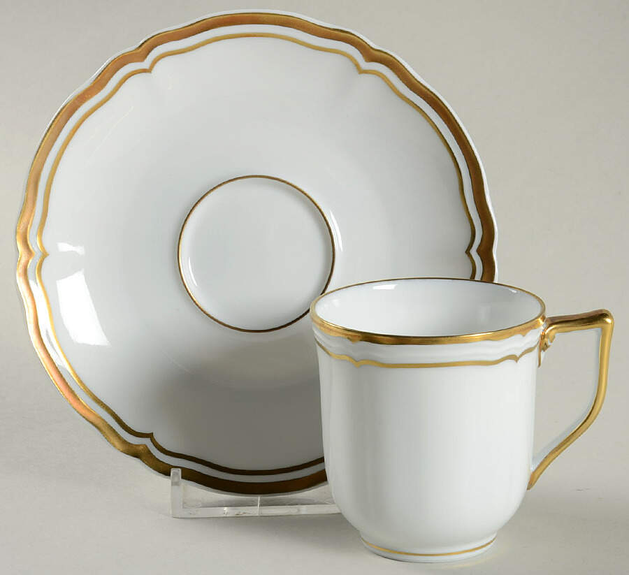 Polka White (Gold Trim) Flat Demitasse Cup & Saucer Set by Raynaud-1