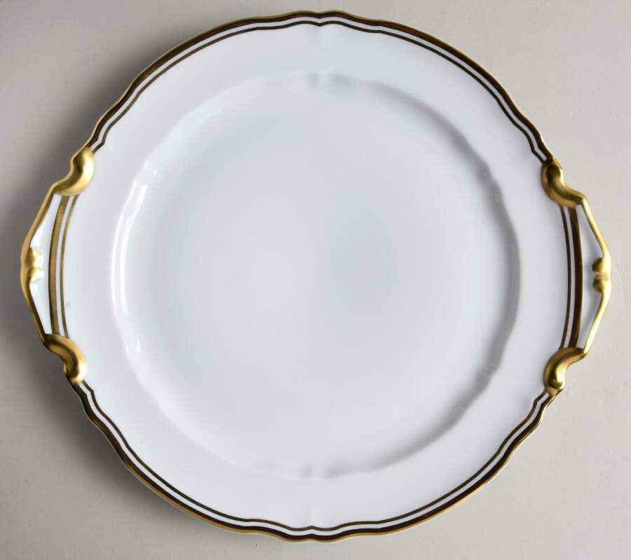 Polka White (Gold Trim) Handled Cake Plate by Raynaud-1