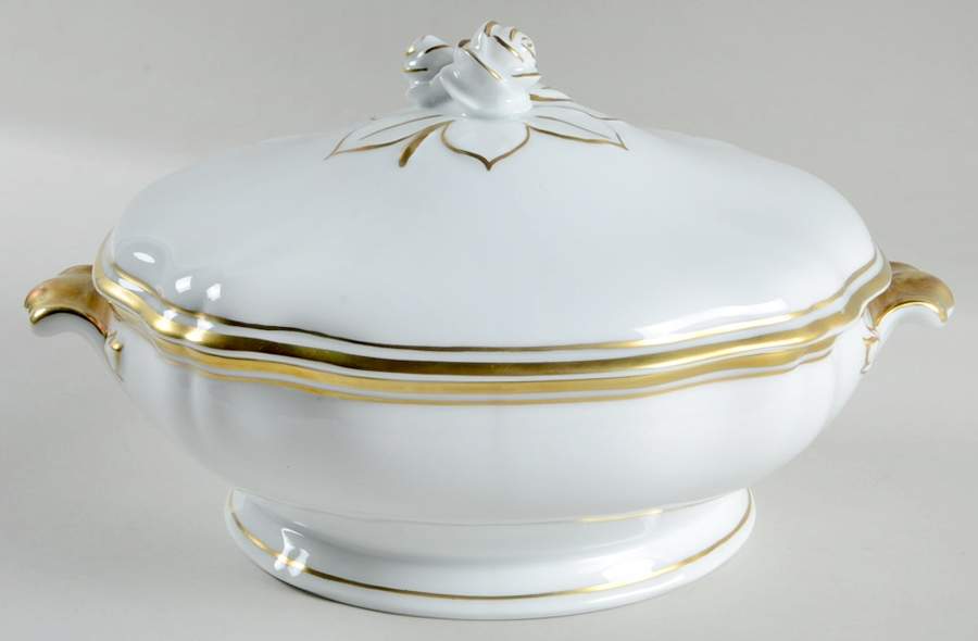 Polka White (Gold Trim) Round Covered Vegetable by Raynaud-1