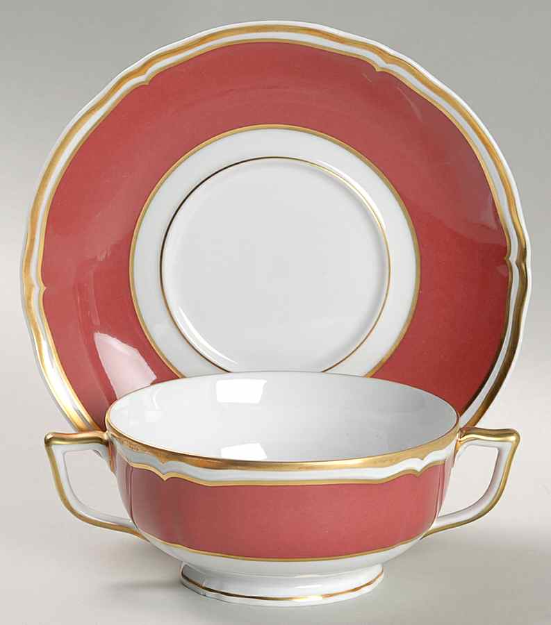 Polka Red Footed Cream Soup Bowl & Saucer Set by Raynaud-1