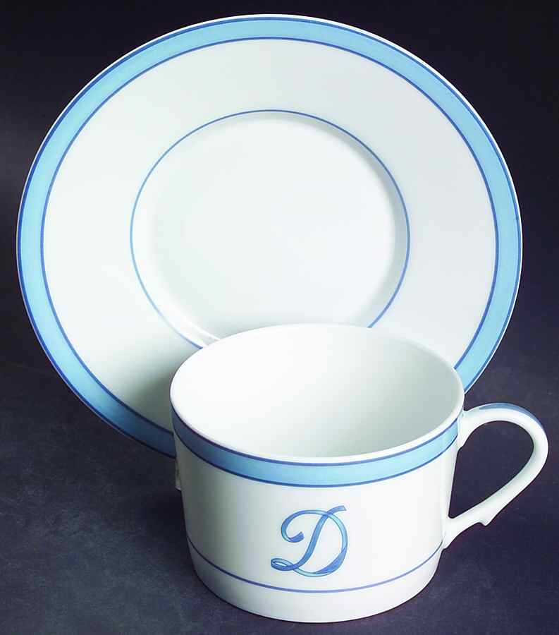 Tropic Blue (Monogram) Flat Cup & Saucer Set by Raynaud-1
