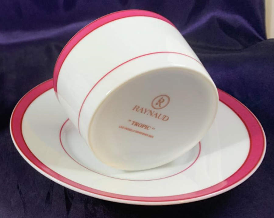 Tropic Pink (No Monogram) Footed Cup & Saucer Set by Raynaud-1