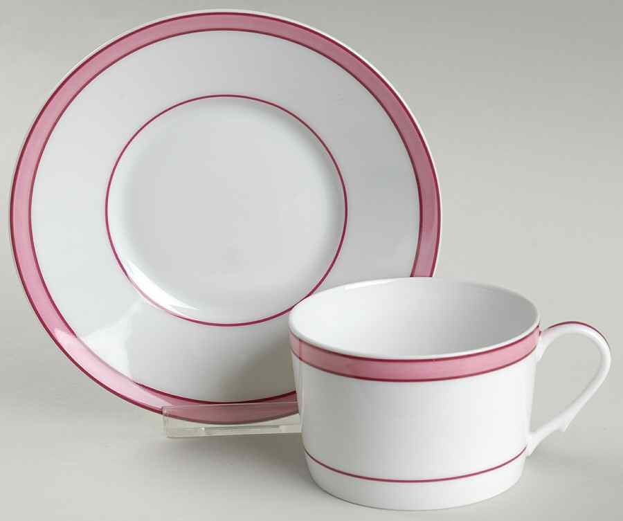 Tropic Pink (No Monogram) Flat Cup & Saucer Set by Raynaud-1