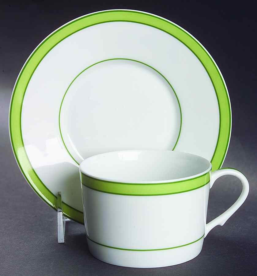 Tropic Green (No Monogram) Flat Cup & Saucer Set by Raynaud-1