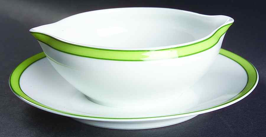 Tropic Green (No Monogram) Gravy Boat with Attached Underplate by Raynaud-1