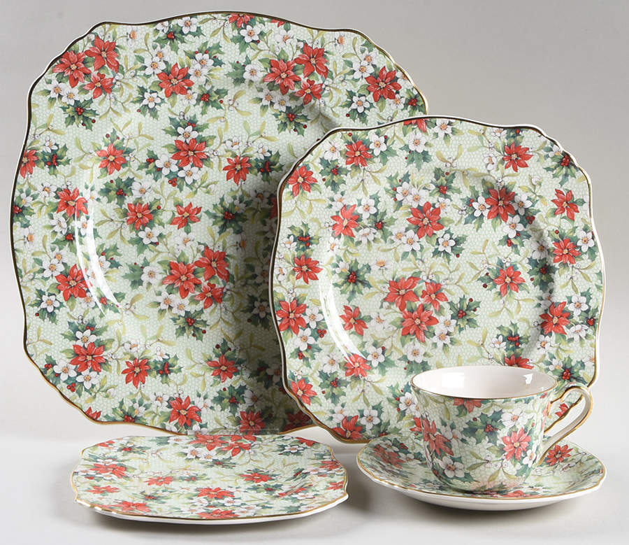 Christmas Chintz (Earthenware, Circa1995) 5 Piece Place Setting by Royal Winton-1
