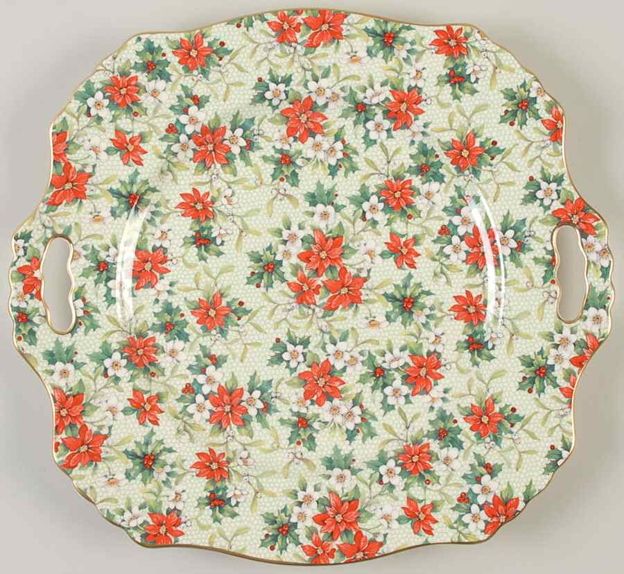Christmas Chintz (Earthenware, Circa1995) Handled Cake Plate by Royal Winton-1