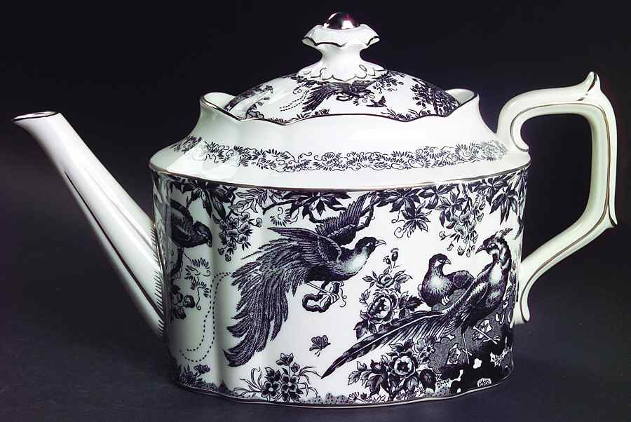 Black Aves (Platinum Trim) Teapot & Lid by Royal Crown Derby-1