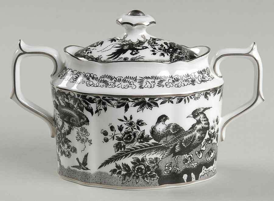 Black Aves (Platinum Trim) Sugar Bowl & Lid by Royal Crown Derby-1