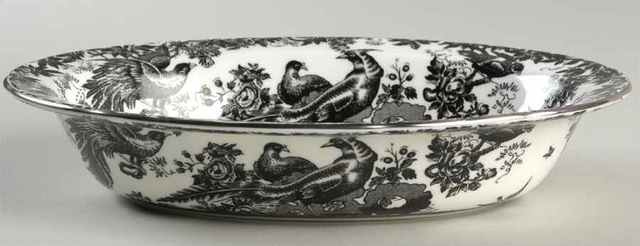 Black Aves (Platinum Trim) 9" Oval Vegetable Bowl by Royal Crown Derby-1