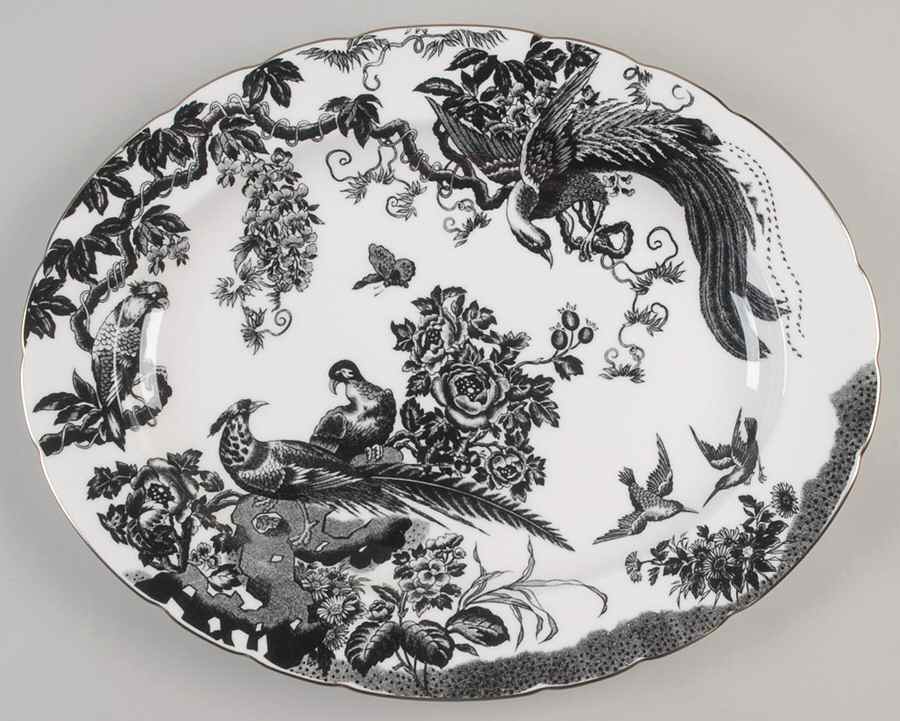 Black Aves (Platinum Trim) 13" Oval Serving Platter by Royal Crown Derby-1