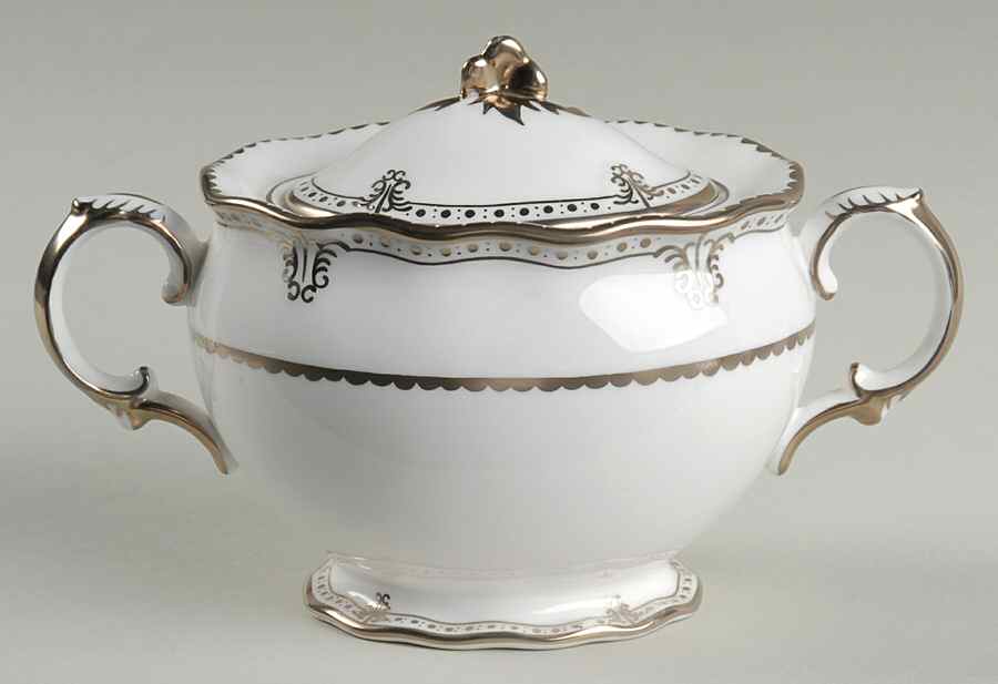 Elizabeth (Platinum Trim) Sugar Bowl & Lid by Royal Crown Derby-1