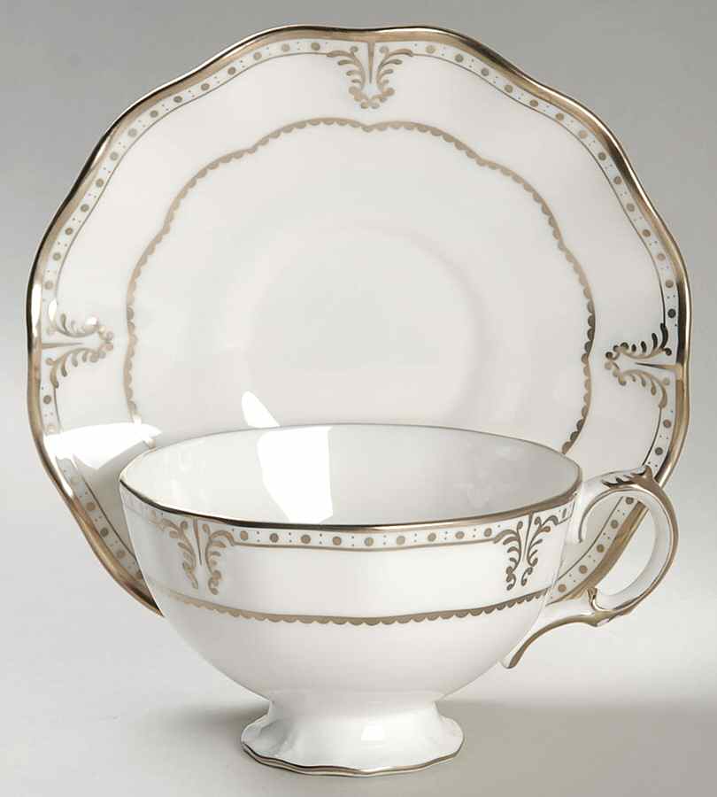 Elizabeth (Platinum Trim) Footed Cup & Saucer Set by Royal Crown Derby-1