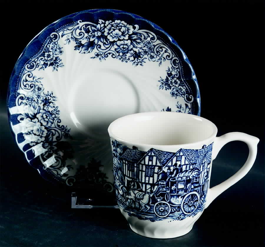 Coaching Scene Blue Flat Cup & Saucer Set by Royal Stafford-1