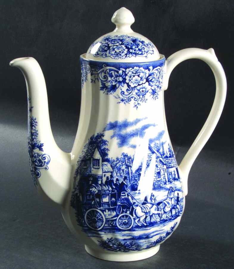 Coaching Scene Blue Coffee Pot & Lid by Royal Stafford-1