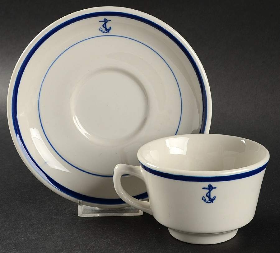 U S Navy Mess China Wardroom Officers Footed Cup & Saucer Set by Royal Jackson-1
