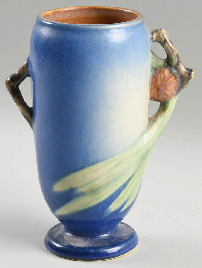 Pinecone Blue 6" Handled Vase by Roseville-1