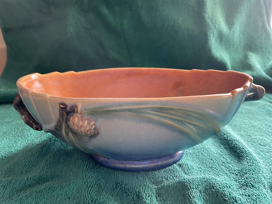 Pinecone Blue Centerpiece/Console Bowl by Roseville-1