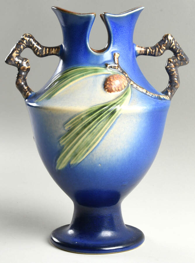 Pinecone Blue 10" Handled Vase by Roseville-1