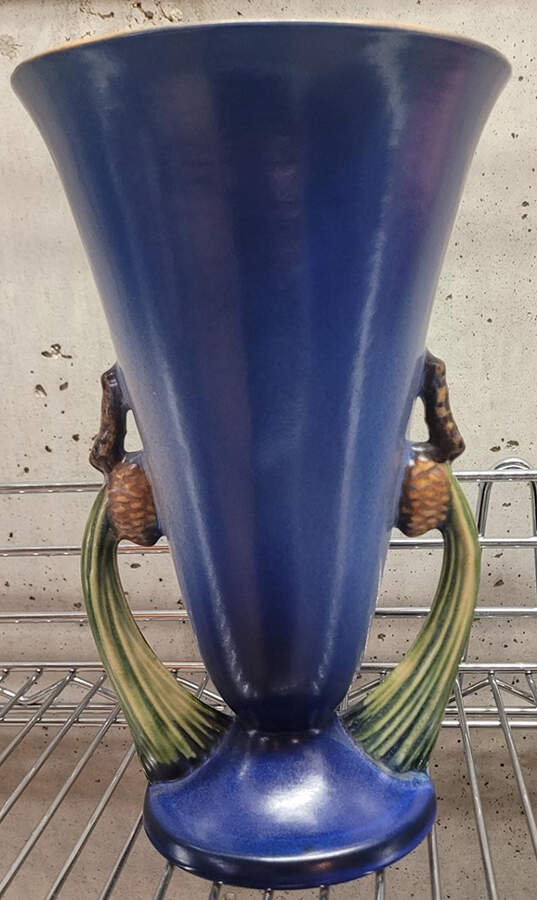 Pinecone Blue 10" Handled Vase by Roseville-1