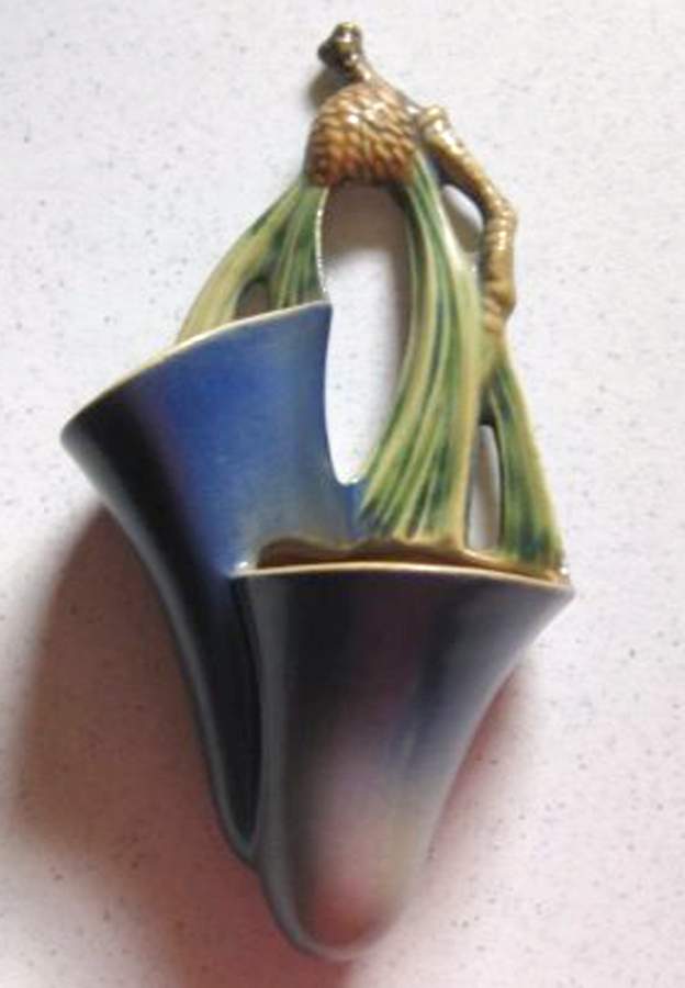 Pinecone Blue 8" Wall Pocket Vase by Roseville-1
