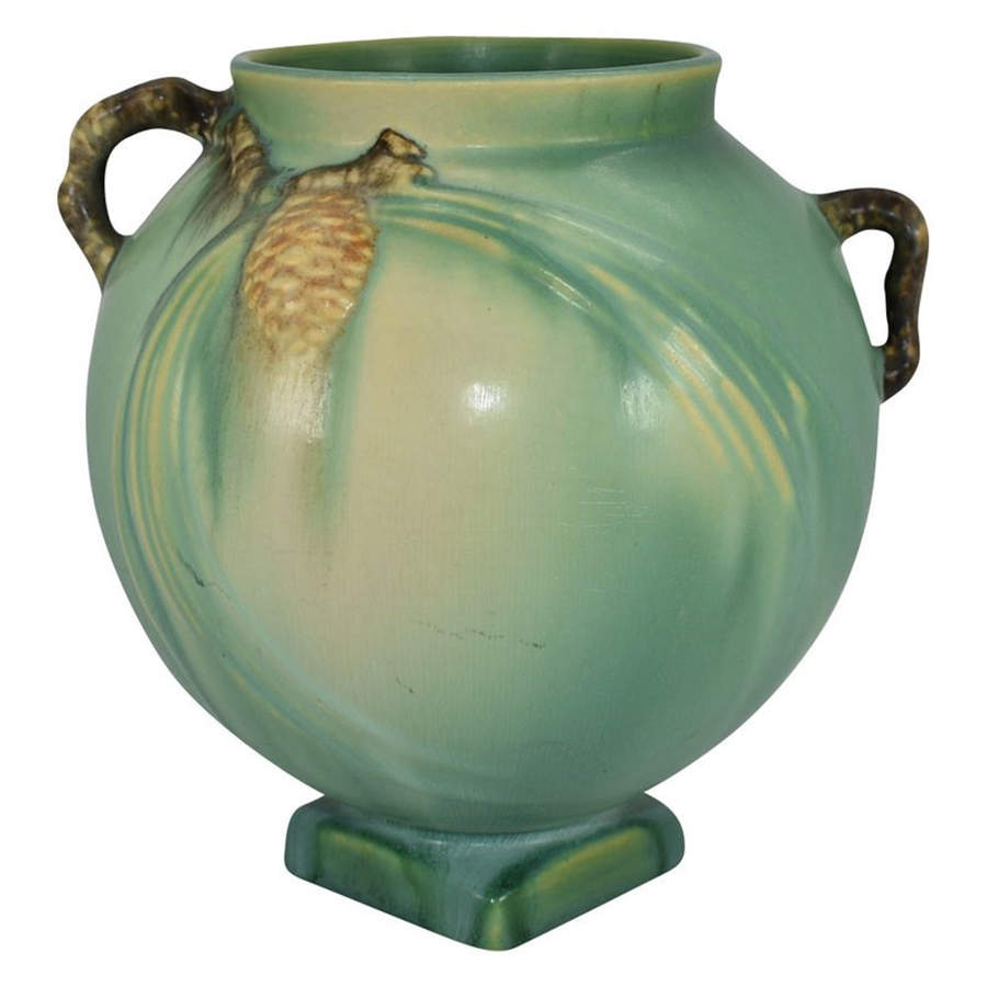 Pinecone Green 7" Handled Vase by Roseville-1