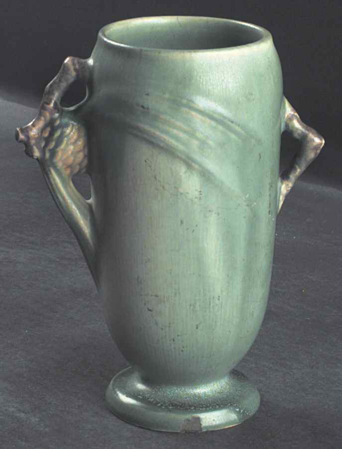 Pinecone Green 6" Handled Vase by Roseville-1