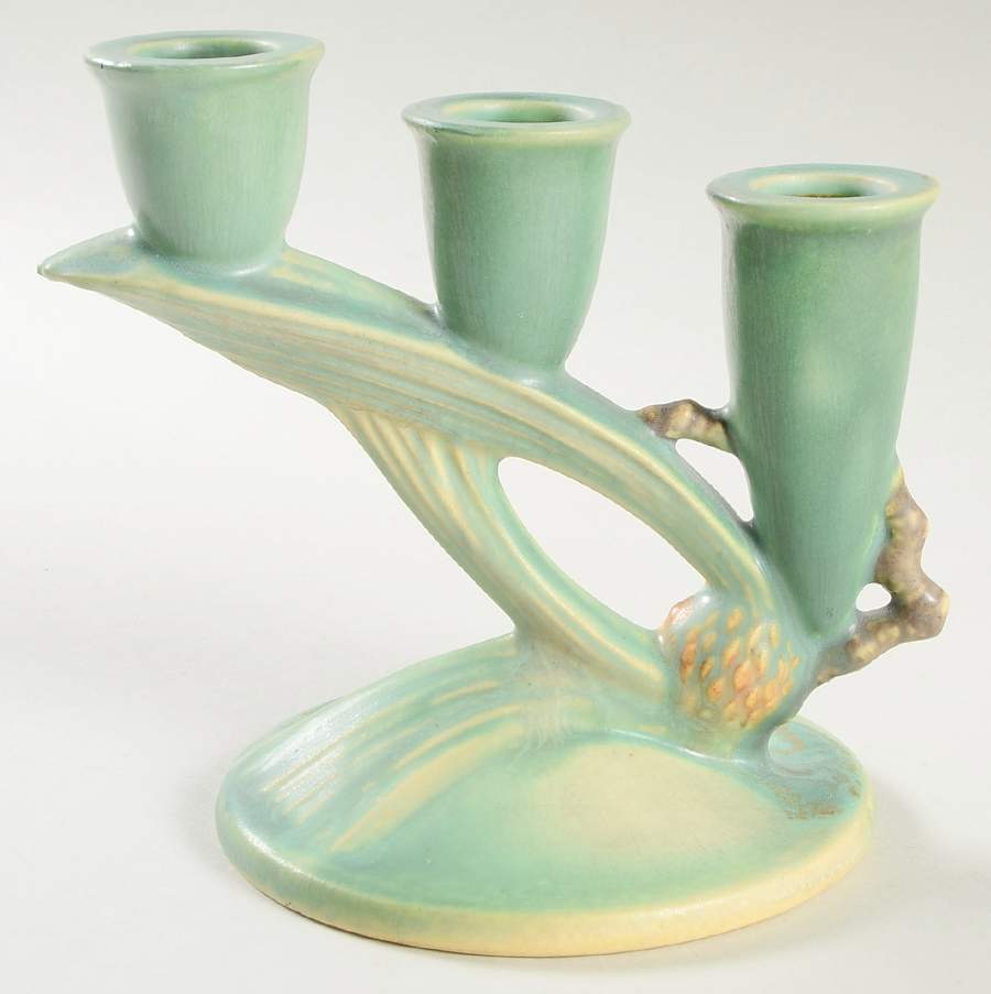 Pinecone Green 3 Light Candelabra by Roseville-1