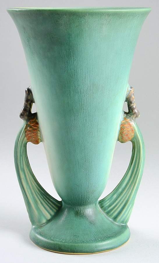 Pinecone Green 10" Handled Vase by Roseville-1