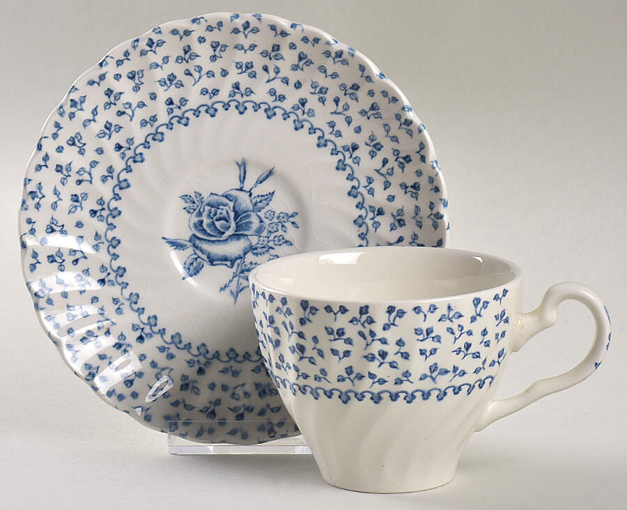 Rose Bouquet Blue Flat Cup & Saucer Set by Johnson Brothers-1