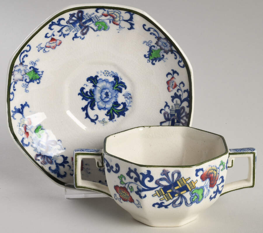 Nankin Flat Bouillon Cup & Saucer by Royal Doulton-1