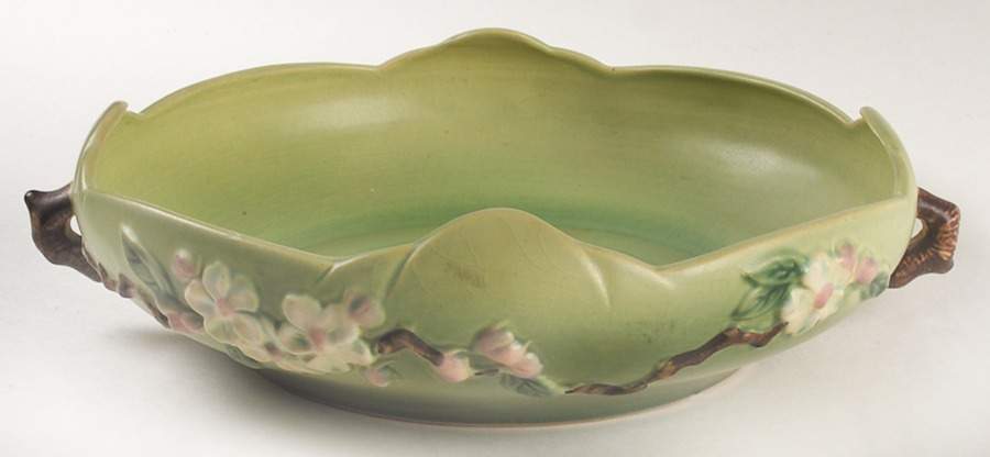 Apple Blossom Green 10" Oval Handled Bowl by Roseville-1