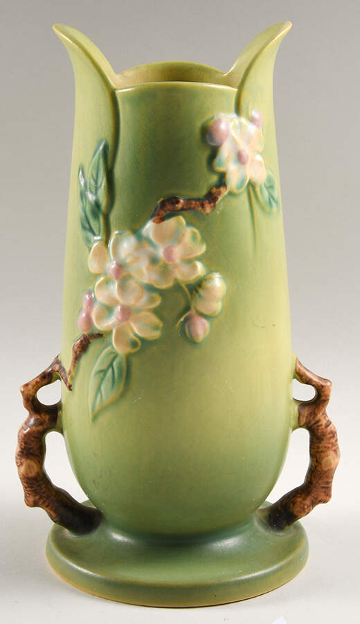 Apple Blossom Green 10" Footed Vase by Roseville-1