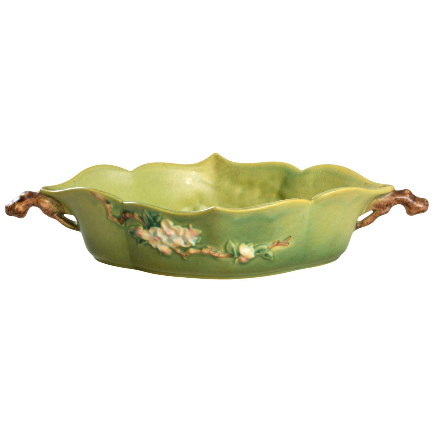 Apple Blossom Green 12" Oval Handled Bowl by Roseville-1