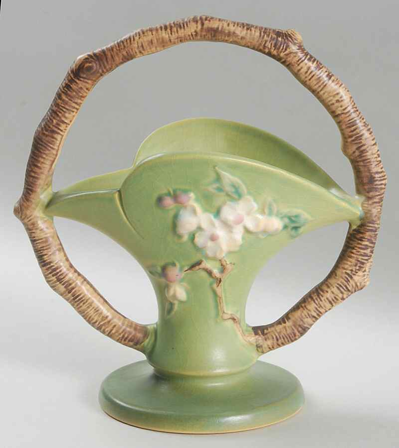 Apple Blossom Green 8" Handled Basket by Roseville-1