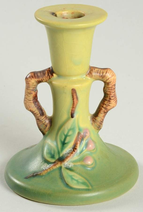 Apple Blossom Green Small Candlestick by Roseville-1