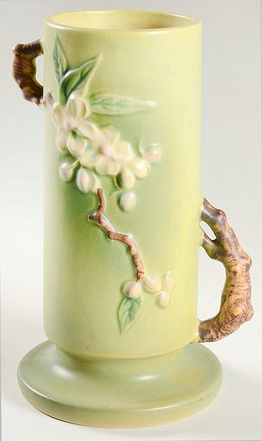 Apple Blossom Green 9" Cylinder Vase by Roseville-1