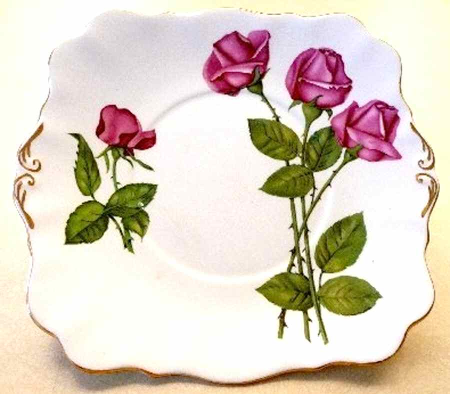 Three Red Roses Square Handled Cake Plate by Royal Standard-1