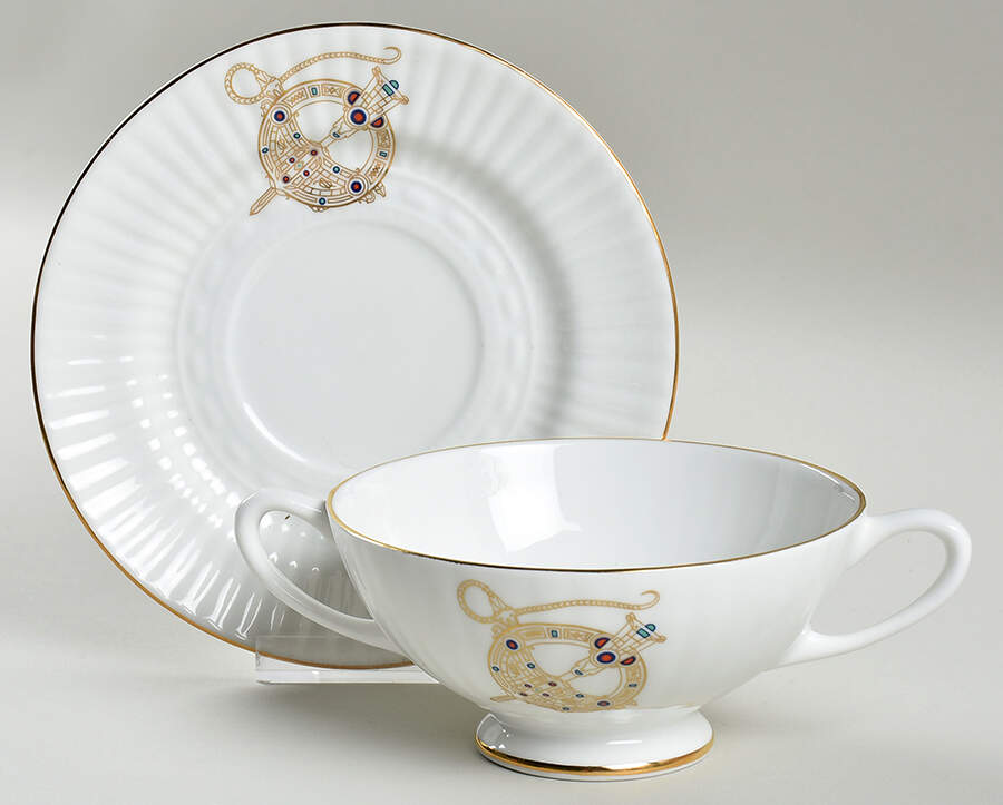 Tara Brooch (Scalloped) Footed Cream Soup Bowl & Saucer Set by Royal Tara-1