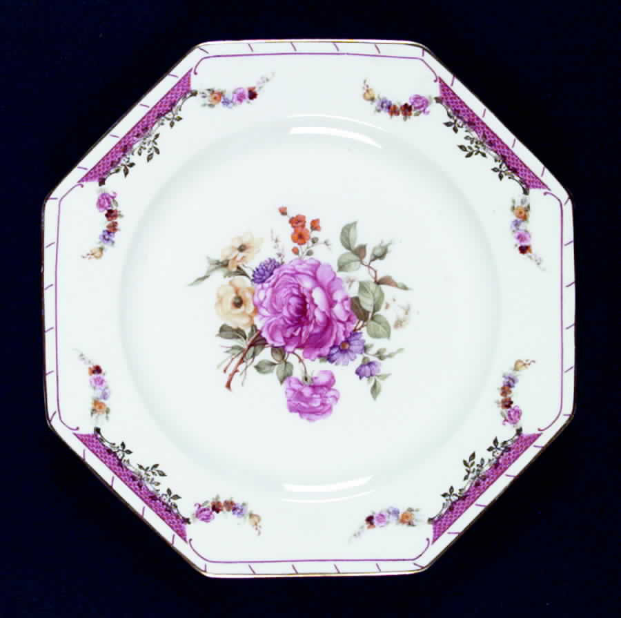 King's Rose (White Background, Octagonal, Stripes) Salad Plate by Rosenthal - Continental-1