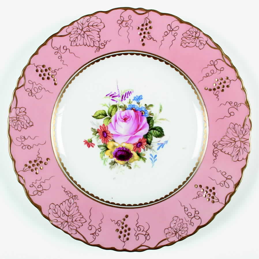 Vine Pink(Salmon, No Cream Leaves, Floral) Dinner Plate by Royal Crown Derby-1