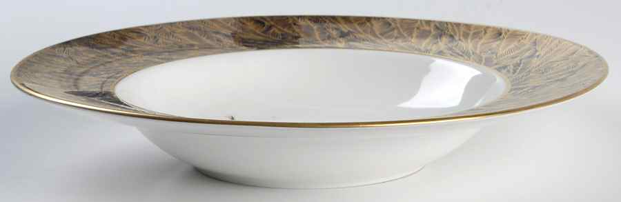 Gold Feather Blue Large Rim Soup Bowl by Royal Worcester-1