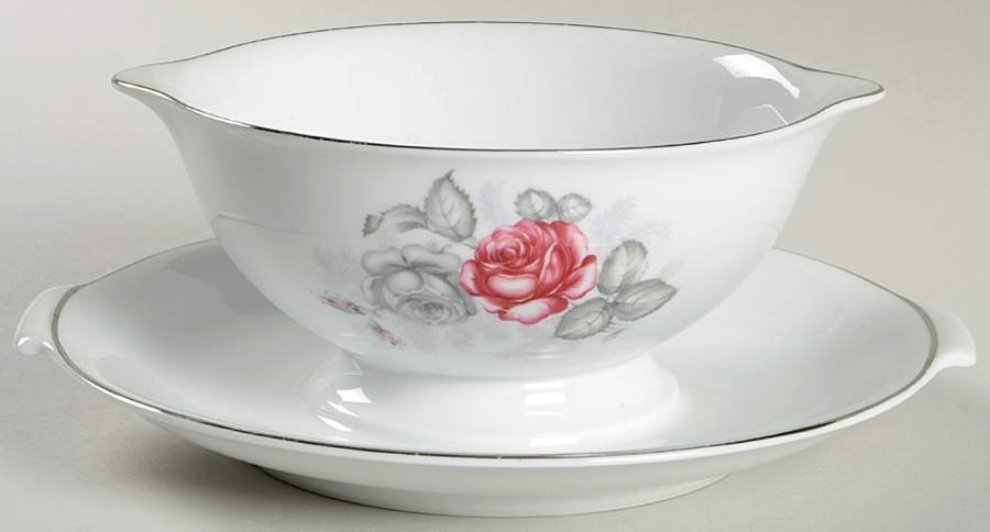 Gray Dawn Platinum (No Gray Band) Gravy Boat with Attached Underplate by Rosenthal - Continental-1