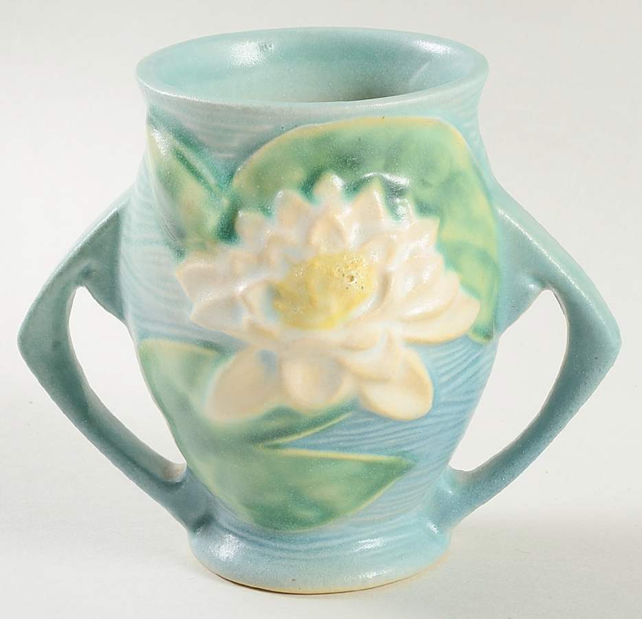 Water Lily Blue 4" Handled Vase by Roseville-1