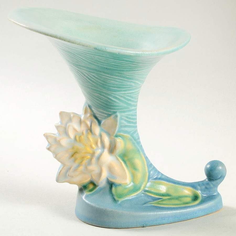 Water Lily Blue 6" Cornucopia by Roseville-1