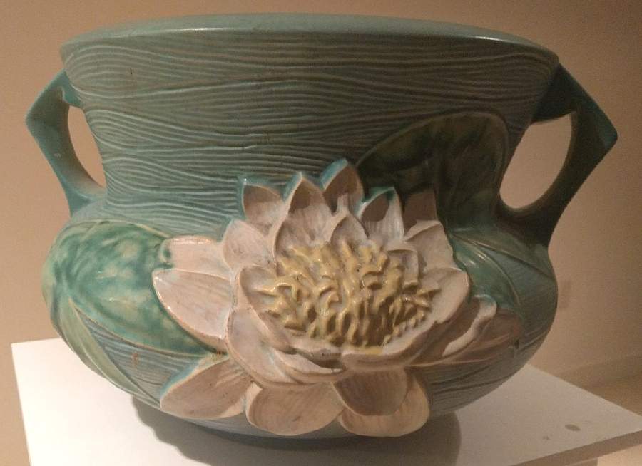 Water Lily Blue 10" Jardiniere Bowl by Roseville-1