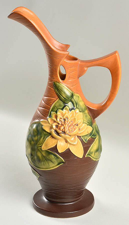Water Lily Brown 15" Ewer by Roseville-1