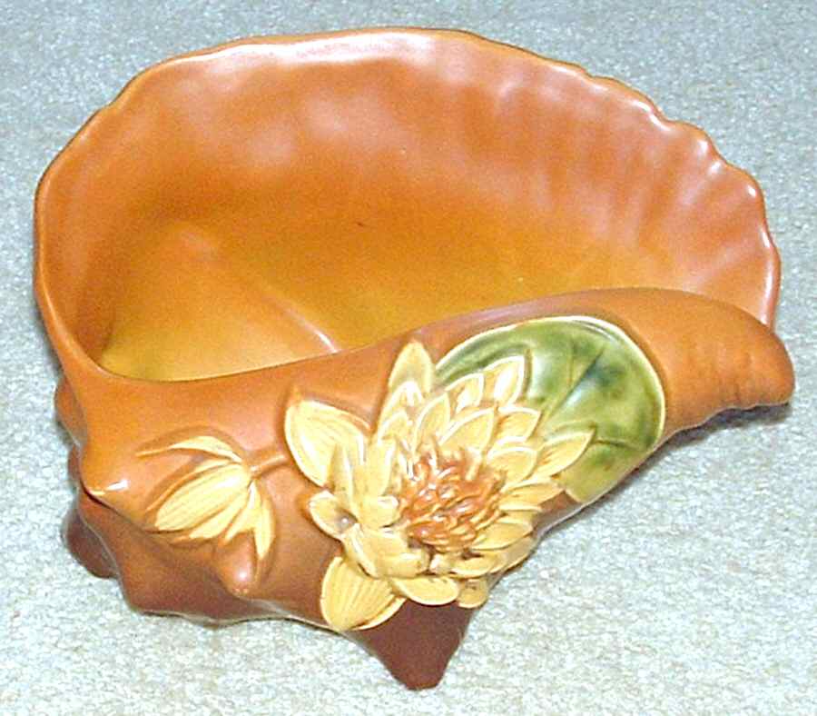 Water Lily Brown 8" Conch Shell (Vase/Planter) by Roseville-1