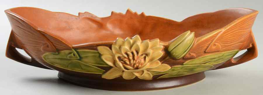 Water Lily Brown Centerpiece/Console Bowl by Roseville-1